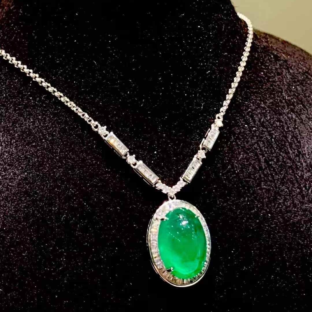 14k Gold 6.5 Ct Natural Emerald & Diamond Necklace - 5