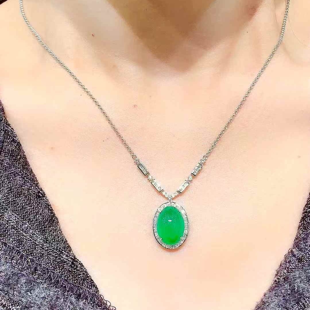 14k Gold 6.5 Ct Natural Emerald & Diamond Necklace - 6