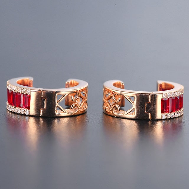 14k Gold 1.05 Ctw Natural Ruby & Diamond Earrings - 2