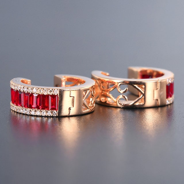 14k Gold 1.05 Ctw Natural Ruby & Diamond Earrings - 3