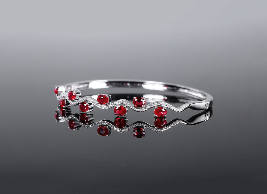 14k Gold 2.48 Ctw Natural Ruby & Diamond Bangle (1 of 5)