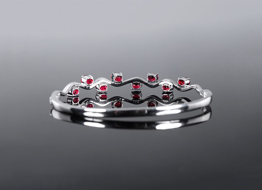 14k Gold 2.48 Ctw Natural Ruby & Diamond Bangle - 3