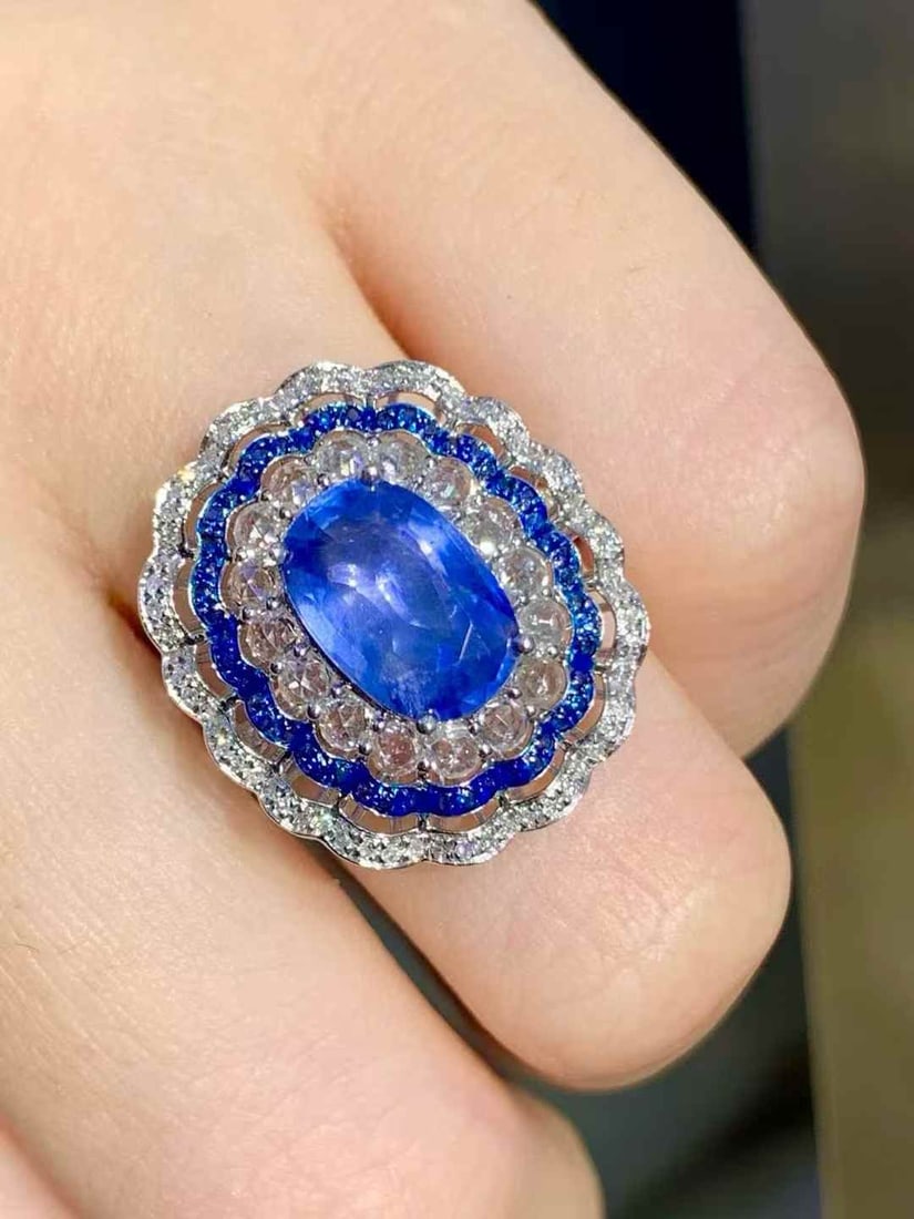 14k Gold 2.5 Ct Natural Sapphire & Diamond Ring - 5