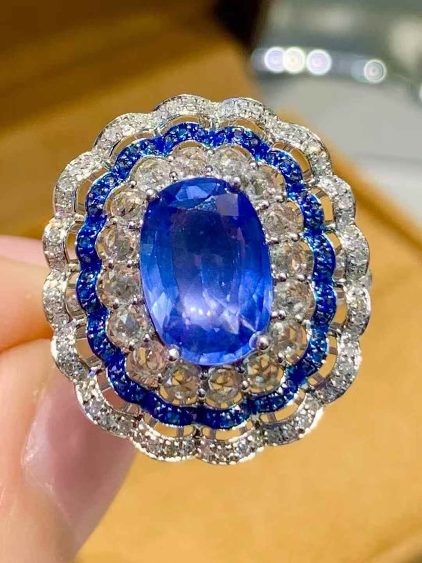 14k Gold 2.5 Ct Natural Sapphire & Diamond Ring - 6