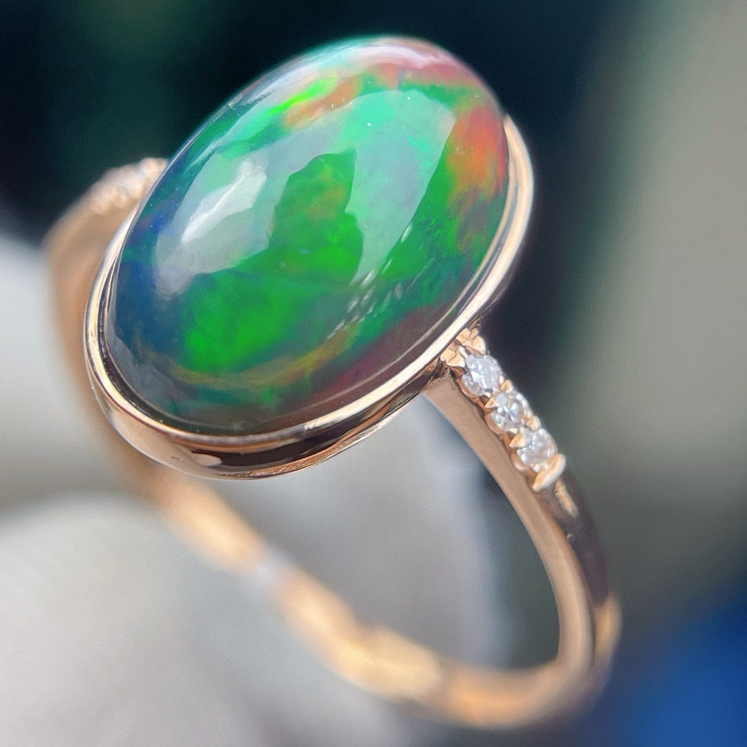 14k Gold 3.33 Ct Natural Opal & Diamond Ring - 2