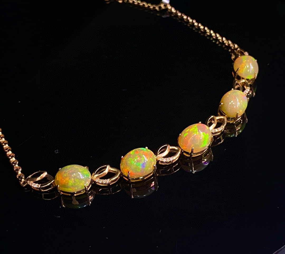 14k Gold 6.60 Ct Natural Opal & Diamond Bracelet (1 of 7)