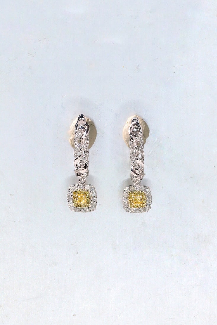 14k Gold 0.62 Ctw Natural Yellow Diamond & Diamond Earrings - 2