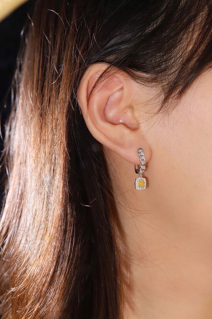 14k Gold 0.62 Ctw Natural Yellow Diamond & Diamond Earrings - 3