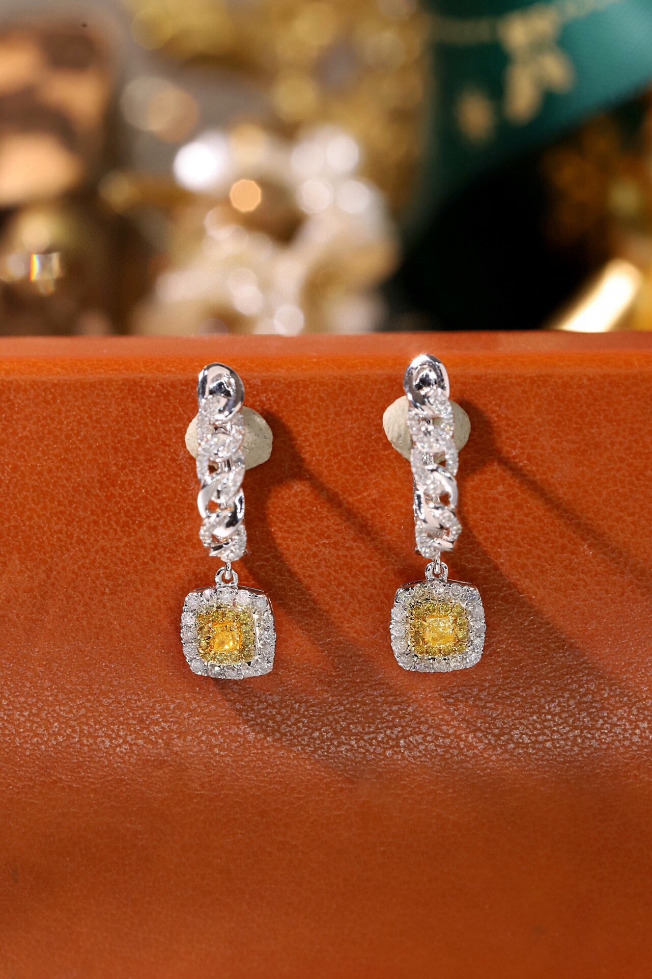 14k Gold 0.62 Ctw Natural Yellow Diamond & Diamond Earrings - 4