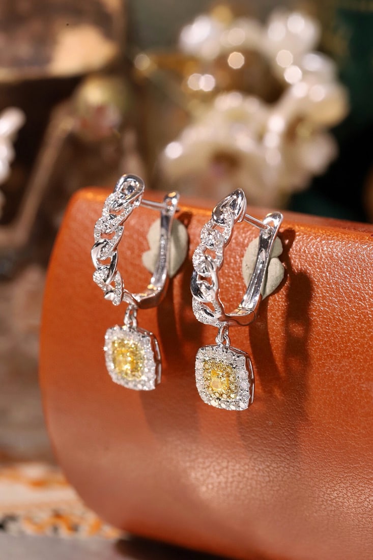 14k Gold 0.62 Ctw Natural Yellow Diamond & Diamond Earrings - 5