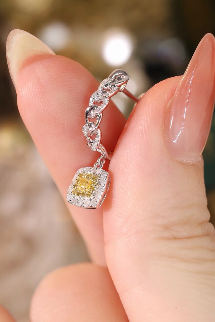 14k Gold 0.62 Ctw Natural Yellow Diamond & Diamond Earrings - 8