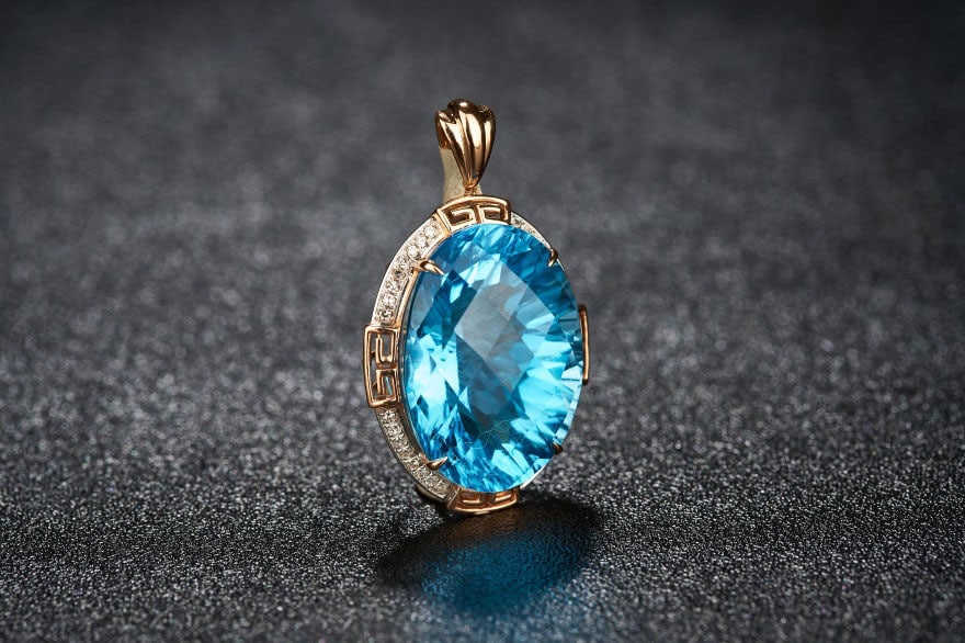14k Gold 18.52 Ct Natural Topaz & Diamond Pendant( Without Chain ) - 2