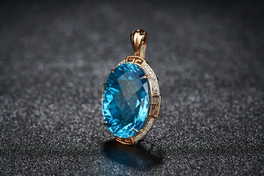 14k Gold 18.52 Ct Natural Topaz & Diamond Pendant( Without Chain ) - 3