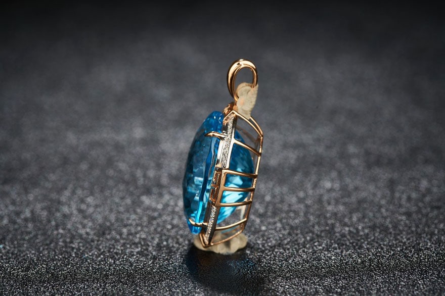 14k Gold 18.52 Ct Natural Topaz & Diamond Pendant( Without Chain ) - 4