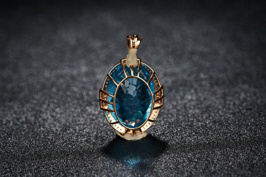 14k Gold 18.52 Ct Natural Topaz & Diamond Pendant( Without Chain ) - 5