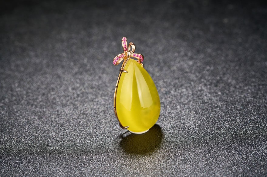 14k Gold 25.08 Ct Natural Prehnite & Ruby Pendant( Without Chain ) - 2