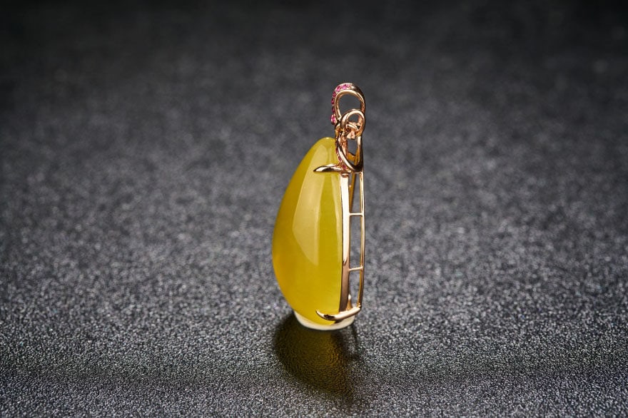 14k Gold 25.08 Ct Natural Prehnite & Ruby Pendant( Without Chain ) - 4