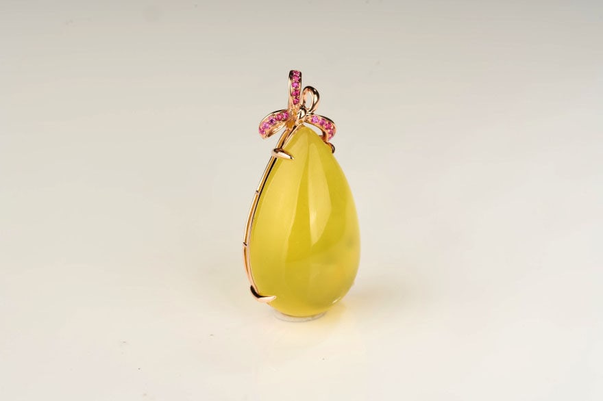 14k Gold 25.08 Ct Natural Prehnite & Ruby Pendant( Without Chain ) - 7