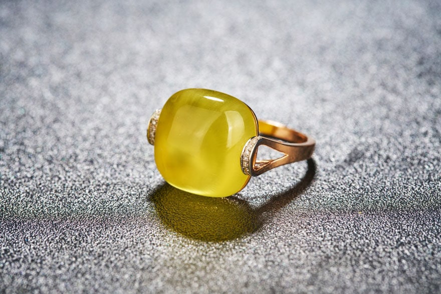 14k Gold 17.1 Ct Natural Prehnite & Diamond Ring - 2