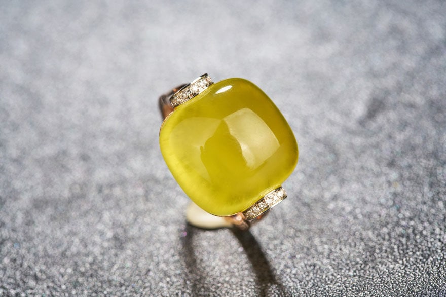 14k Gold 17.1 Ct Natural Prehnite & Diamond Ring - 5