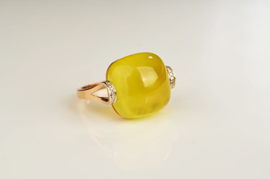 14k Gold 17.1 Ct Natural Prehnite & Diamond Ring - 6