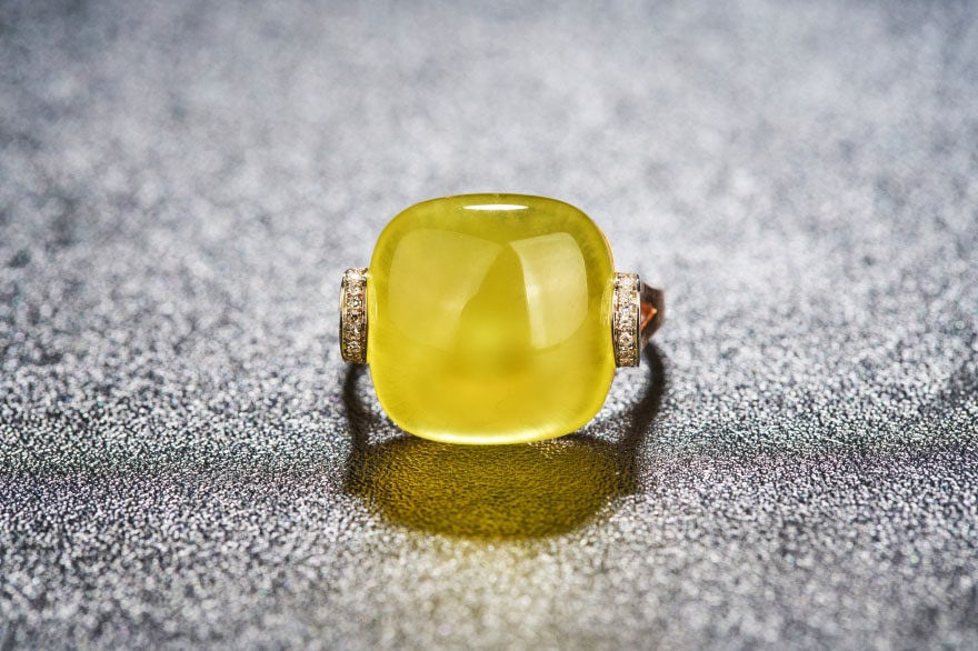 14k Gold 17.1 Ct Natural Prehnite & Diamond Ring - 7