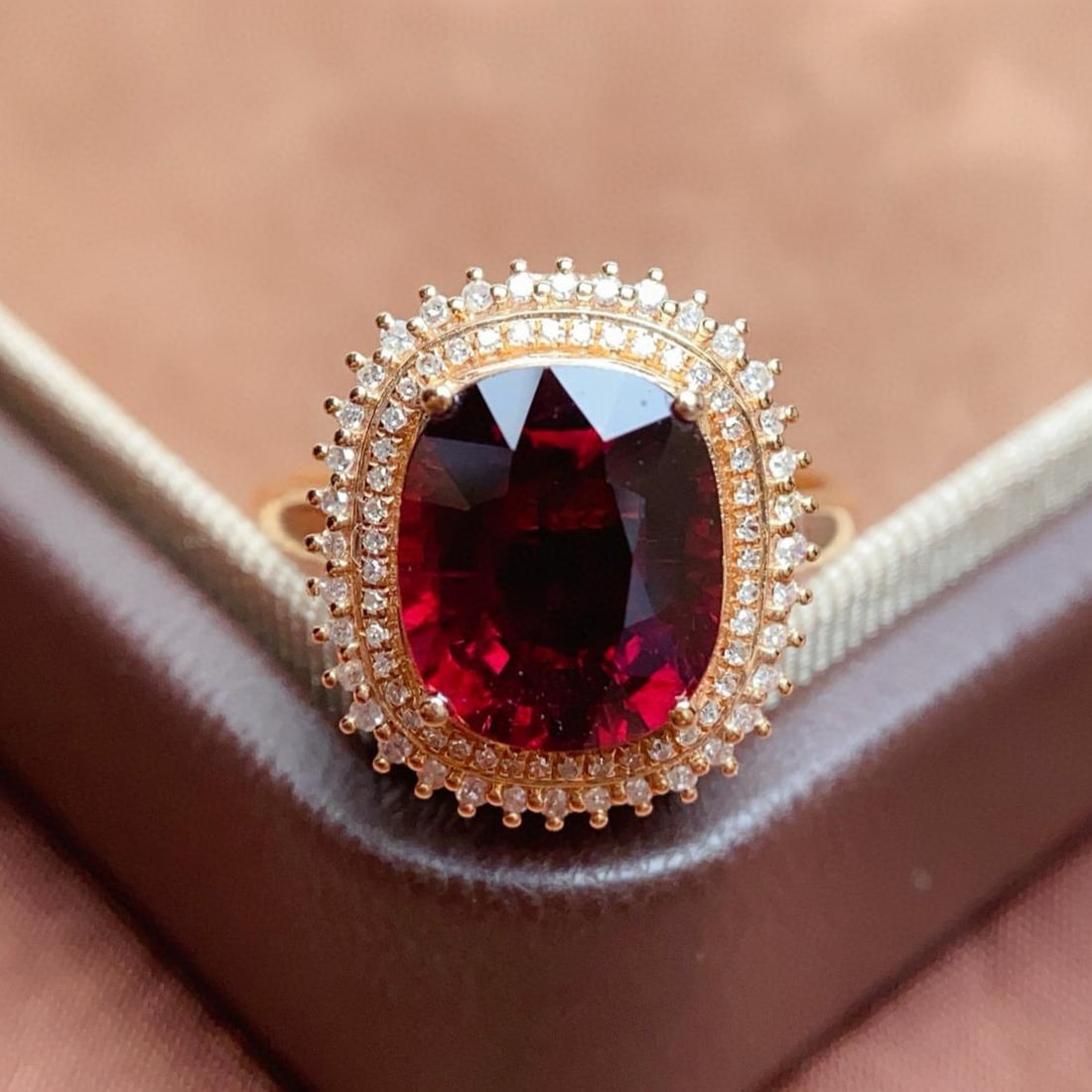 14k Gold 3.85 Ct Natural Tourmaline & Diamond Ring/pendant( Without Chain ): Ref:231115259 // gold content:14k gold // ring size:7. 25us // // main gemstone:tourmaline // shape:cushion // carat weight:3. 85ct // color:red // treatment:natural // // adjacent gemstone 2 :
