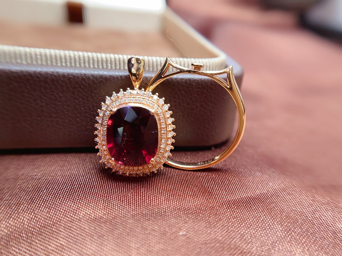 14k Gold 3.85 Ct Natural Tourmaline & Diamond Ring/pendant( Without Chain ) - 6