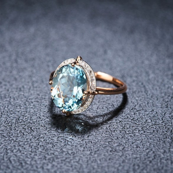 14k Gold 5.0 Ct Natural Aquamarine & Diamond Ring - 3