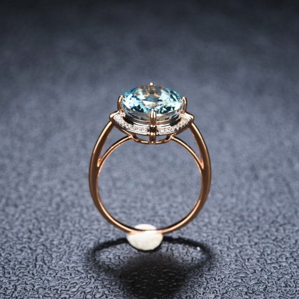 14k Gold 5.0 Ct Natural Aquamarine & Diamond Ring - 6