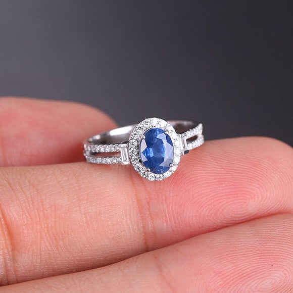 14k Gold 1.24 Ctw Natural Sapphire & Diamond Ring - 6