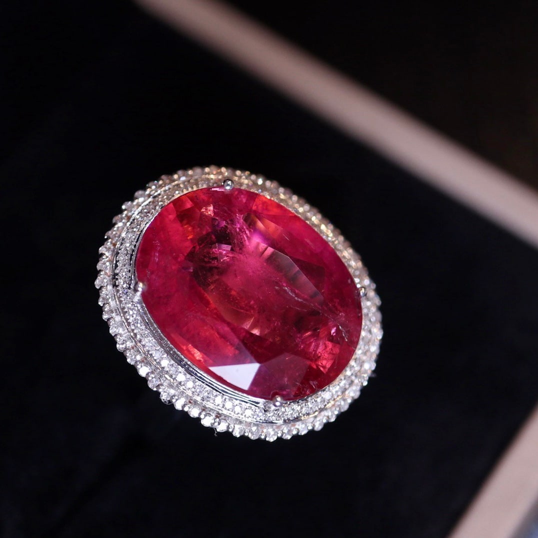 14k Gold 10.55 Ct Natural Tourmaline & Diamond Ring/pendant( Without Chain ) - 2