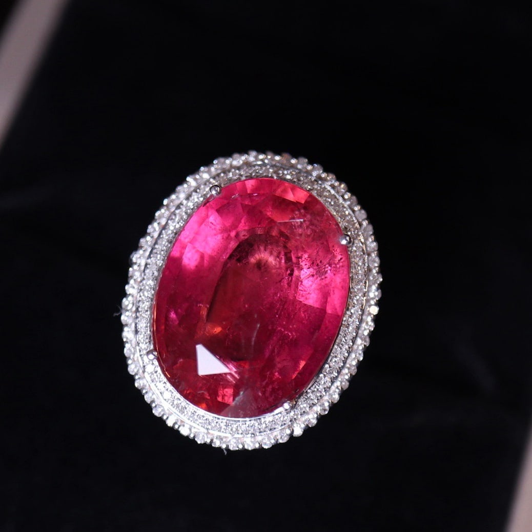 14k Gold 10.55 Ct Natural Tourmaline & Diamond Ring/pendant( Without Chain ) - 3