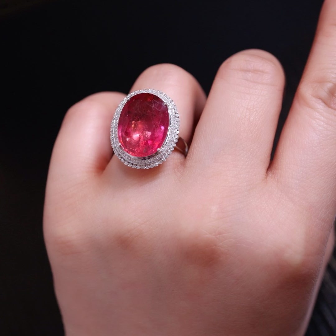 14k Gold 10.55 Ct Natural Tourmaline & Diamond Ring/pendant( Without Chain ) - 9