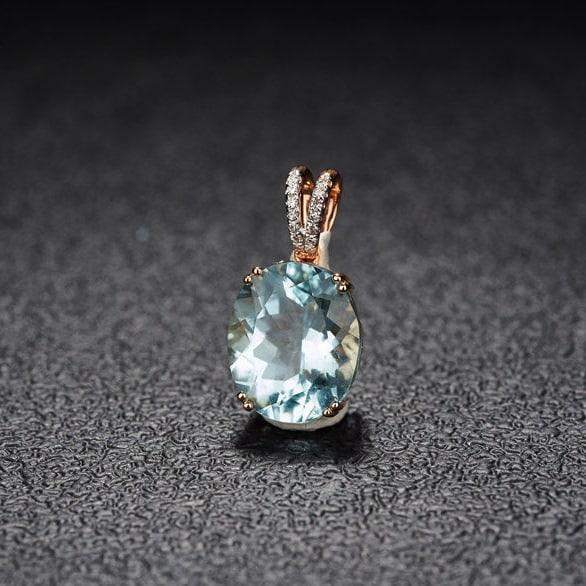 14k Gold 4.17 Ct Natural Aquamarine & Diamond Pendant( Without Chain ) - 3