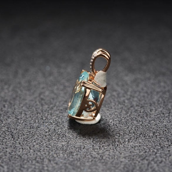 14k Gold 4.17 Ct Natural Aquamarine & Diamond Pendant( Without Chain ) - 4