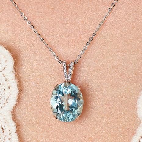 14k Gold 4.17 Ct Natural Aquamarine & Diamond Pendant( Without Chain ) - 7