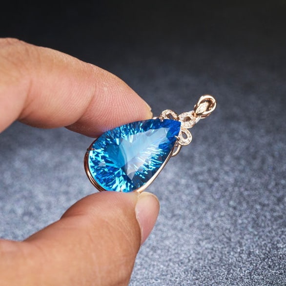 14k Gold 24 Ct Natural Topaz & Diamond Pendant( Without Chain ) - 7