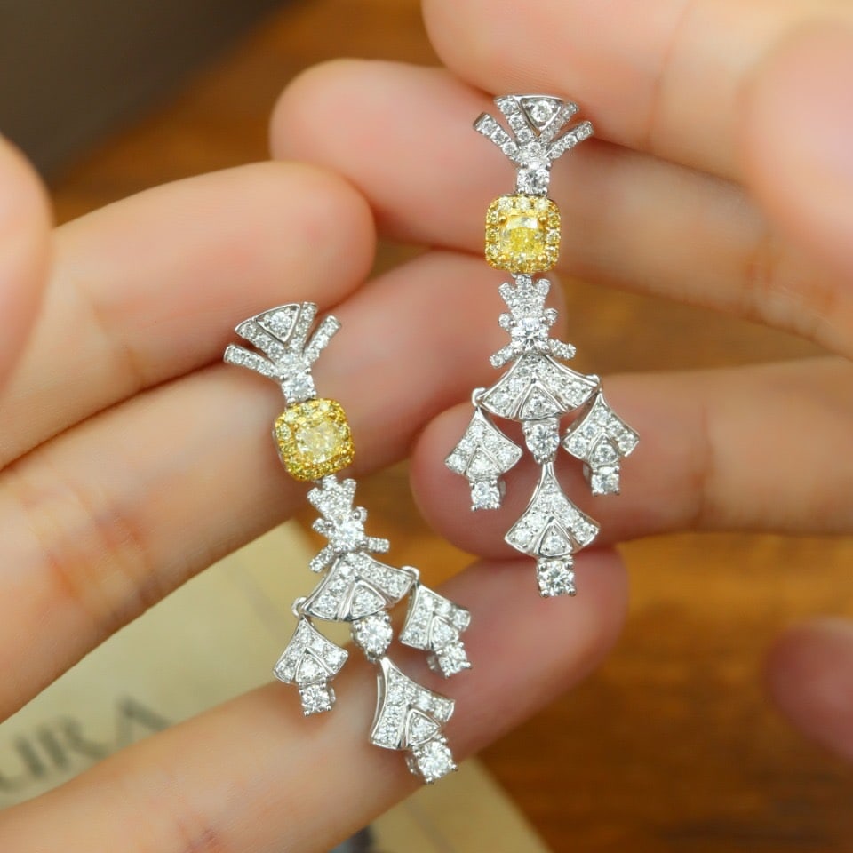 14k Gold 1.71 Ctw Natural Yellow Diamond & Diamond Earrings - 3