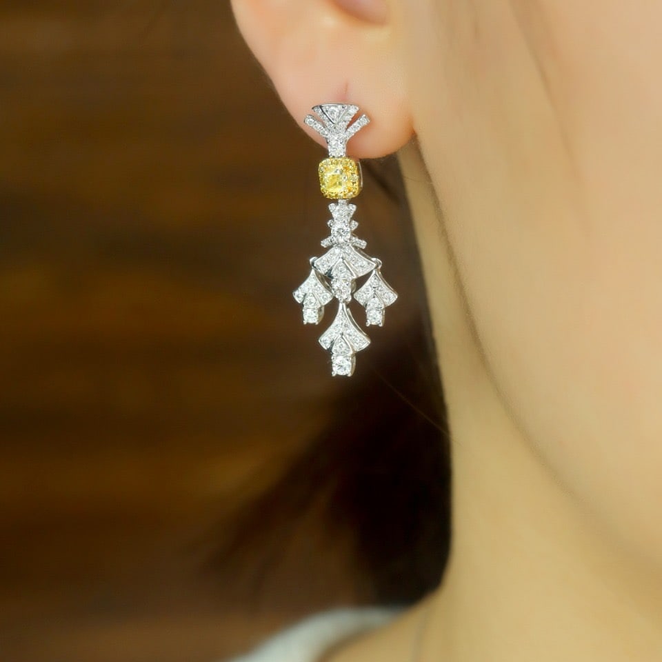 14k Gold 1.71 Ctw Natural Yellow Diamond & Diamond Earrings - 5