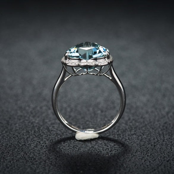 14k Gold 4.42 Ct Natural Aquamarine & Diamond Ring - 6