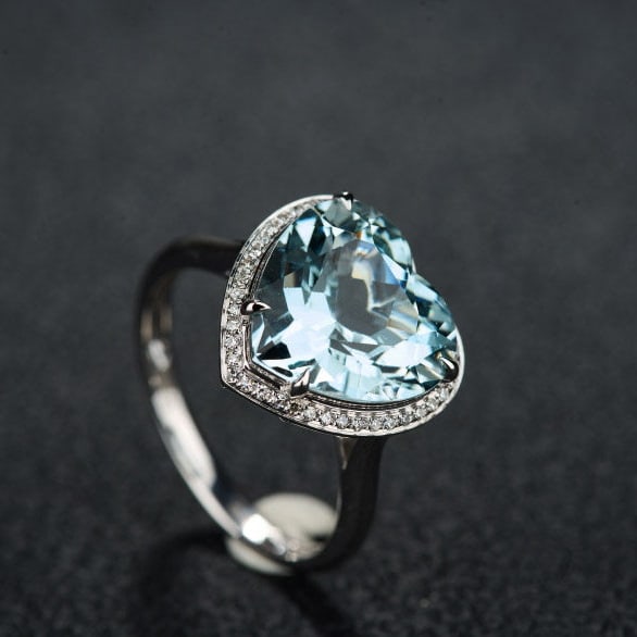 14k Gold 4.42 Ct Natural Aquamarine & Diamond Ring - 7