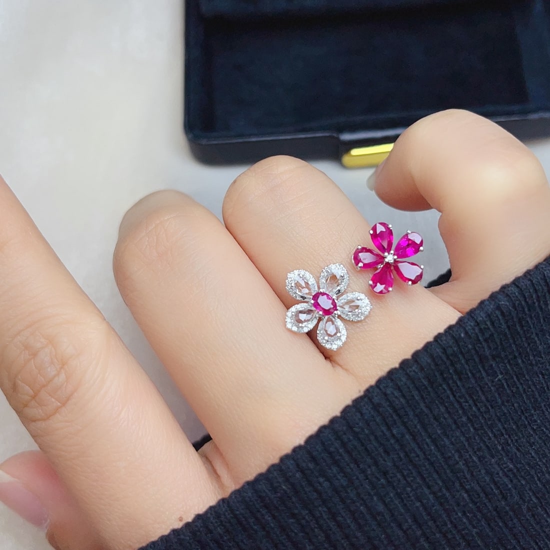 14k Gold 2.00 Ct Natural Ruby & Diamond & Sapphire Ring - 6