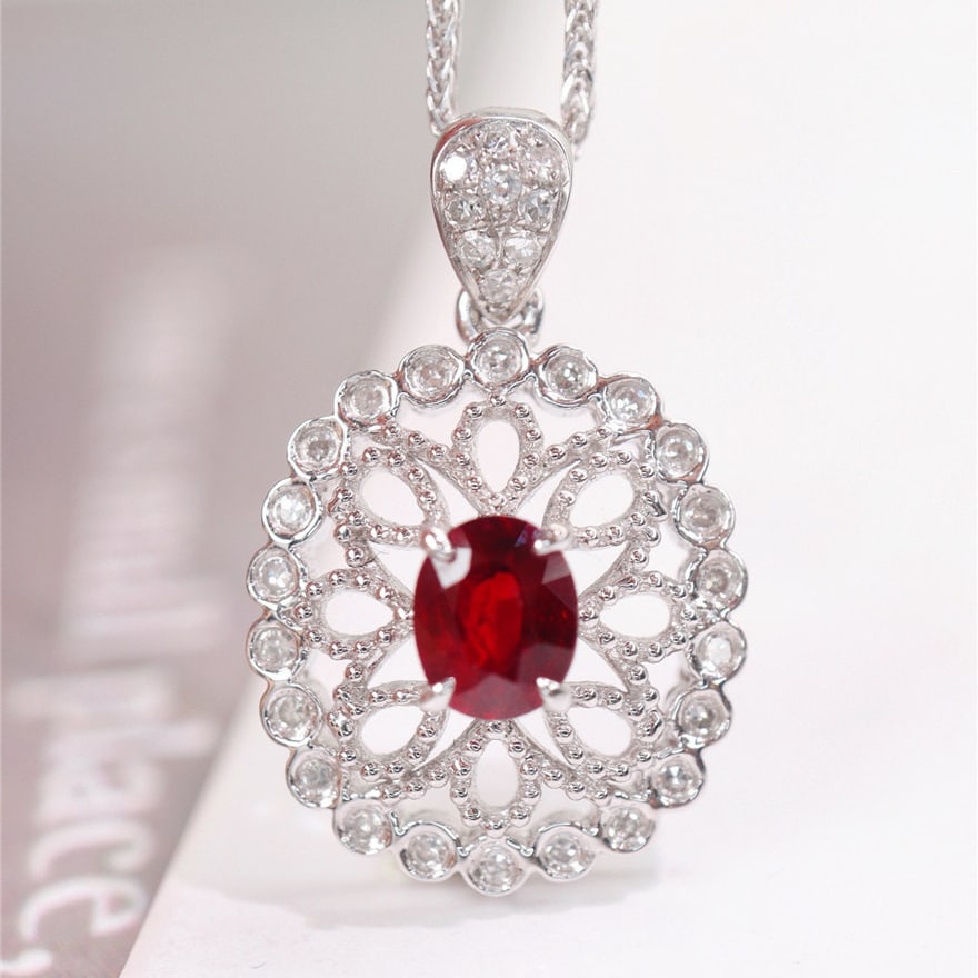 14k Gold 0.76 Ctw Natural Ruby & Diamond Pendant( Without Chain ) (1 of 6)