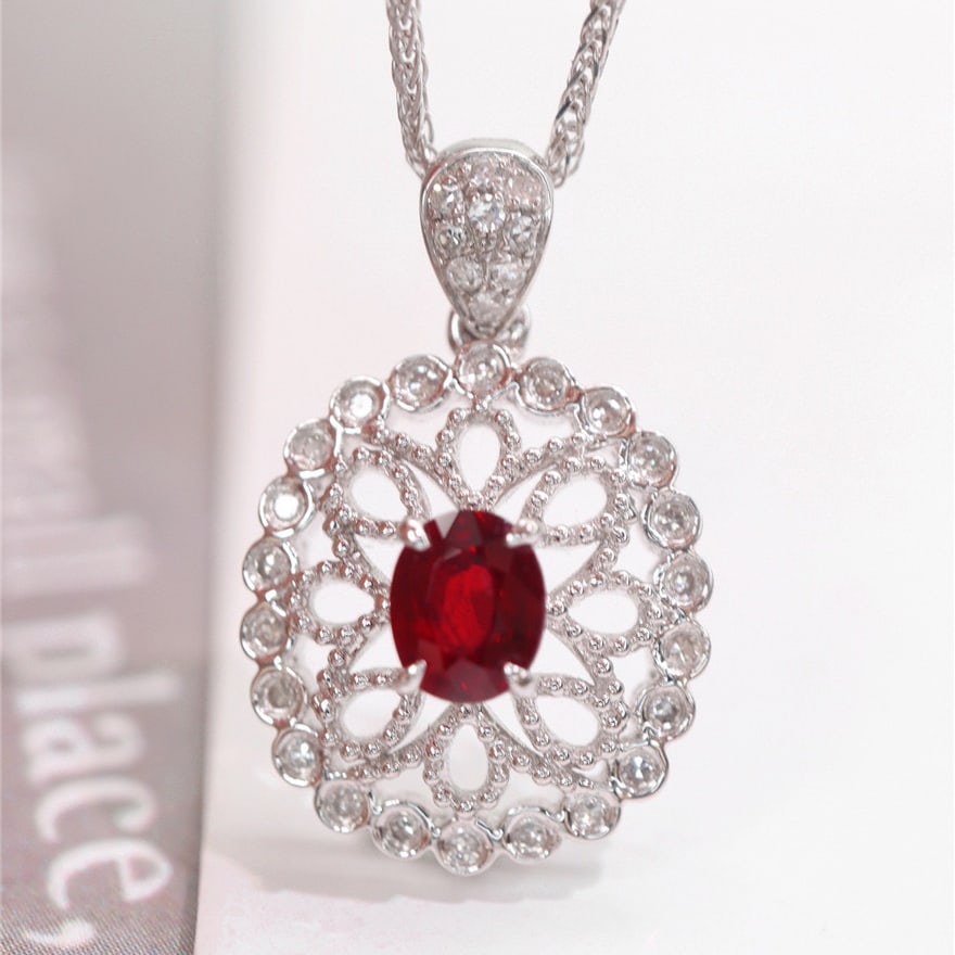 14k Gold 0.76 Ctw Natural Ruby & Diamond Pendant( Without Chain ) - 3