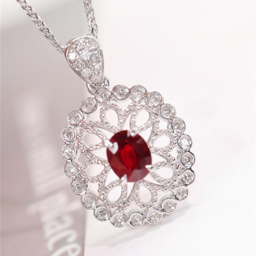 14k Gold 0.76 Ctw Natural Ruby & Diamond Pendant( Without Chain ) - 4