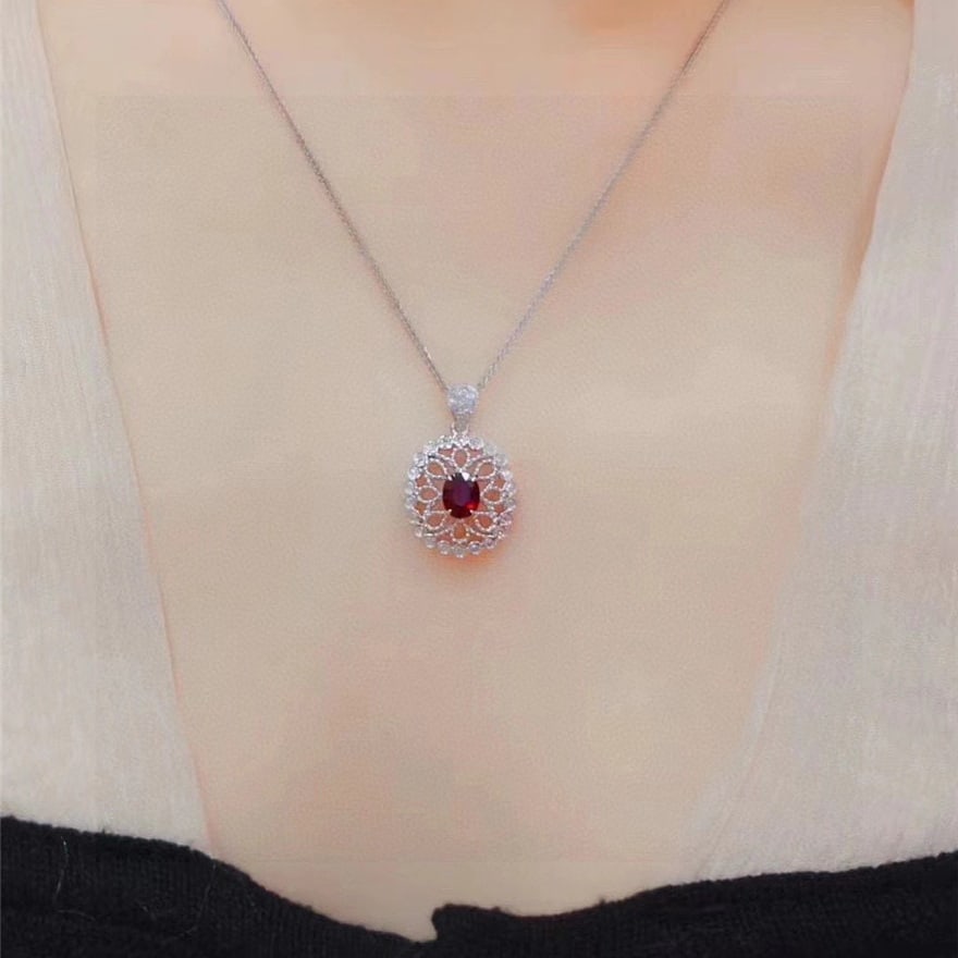 14k Gold 0.76 Ctw Natural Ruby & Diamond Pendant( Without Chain ) - 5