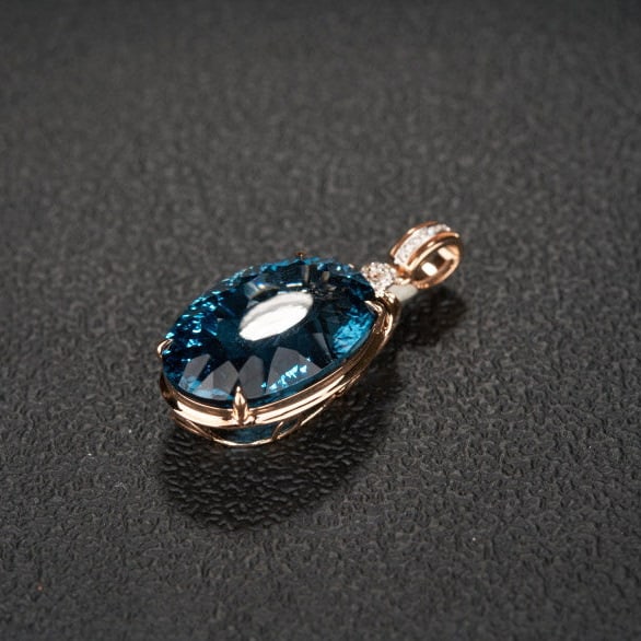 14k Gold 21.68 Ct Natural Topaz & Diamond Pendant( Without Chain ) - 6