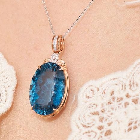 14k Gold 21.68 Ct Natural Topaz & Diamond Pendant( Without Chain ) - 8