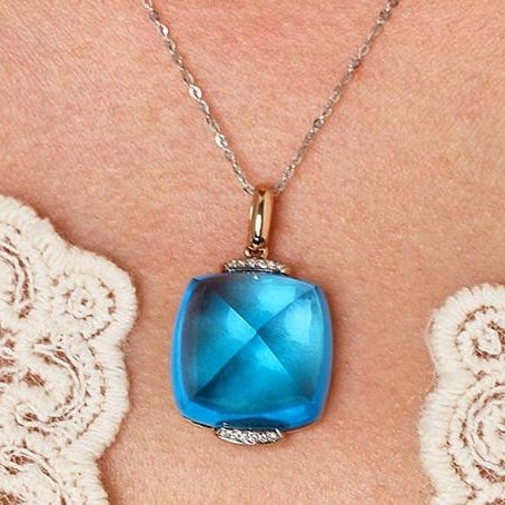 14k Gold 29.12 Ct Natural Topaz & Diamond Pendant( Without Chain ) - 9